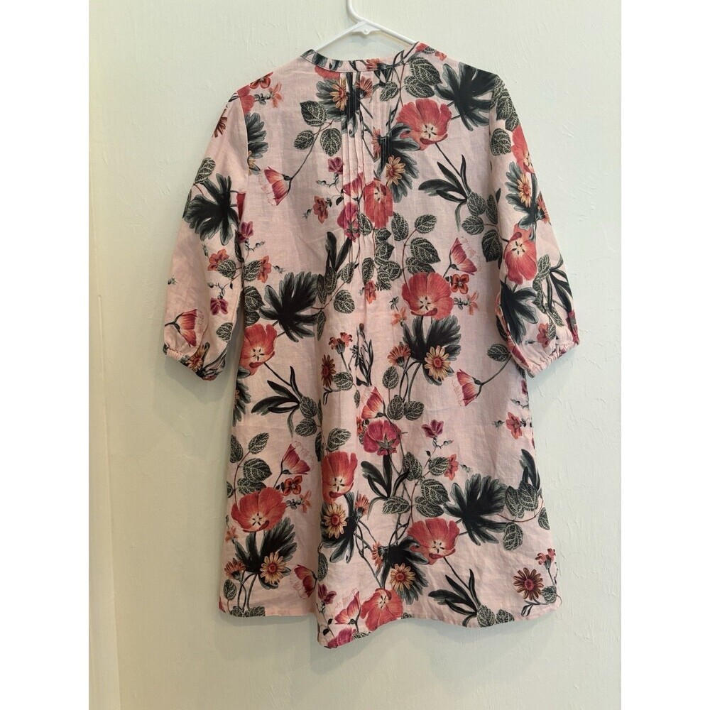 Chicos Pintuck 100% Linen Shift Dress Sz XS Pink Floral Feminine Autumn Wedding - Picture 7 of 9